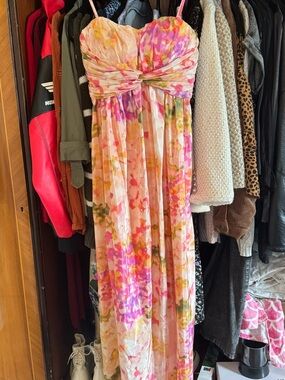Jessica Simpson Pink Multi Strapless Floral Maxi Dress